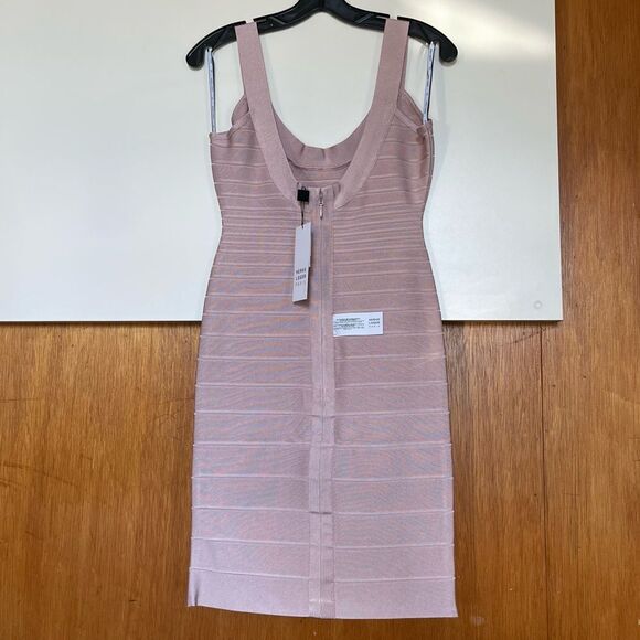 Herve Ledger Bandage Dress Slimming Nude Pink Sleeveless Round-Neck NWT M - Picture 11 of 16